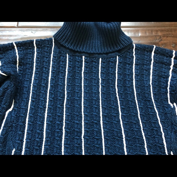 Blue and white vertically stripped turtle neck. - Picture 2 of 2
